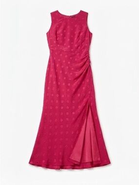 Saloni Polka Dot Ruched Classic Midi Dress Berry Red Size 10